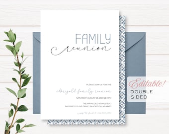 Modern Family Reunion Editable Customizable Invitation Card | 5 x 7 | Instant Download