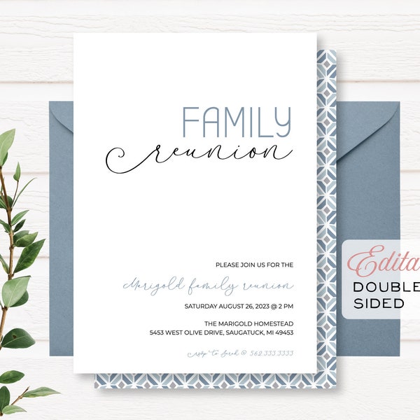 Modern Family Reunion Editable Customizable Invitation Card | 5 x 7 | Instant Download