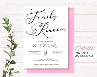 Minimalist Family Reunion Editable Customizable Invitation Card | 5 x 7 | Instant Download