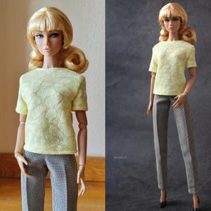 Poppy Parker outfit, houndstooth pants and yellow t-shirt for Integrity toys, doll clothes, doll fashion, Poppy Parker accessories, diadolls