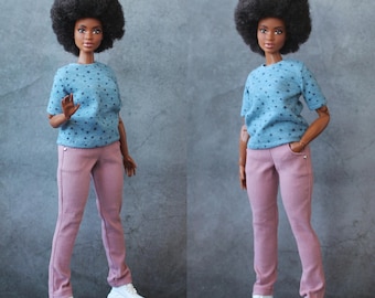 Set of clothes for dolls, jeans and t-shirt for doll, outfit for curvy doll, clothing for doll size 1/6