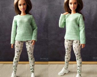 Puppen Leggings & Langarm Shirt Set: Curvy 1/6 Modepuppe