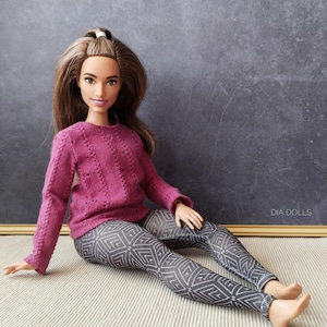 Leggings and long sleeve t-shirt for doll, outfit for curvy doll, clothing for doll size 1/6, set of clothes, fashion doll, doll accessories