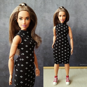 Dress for curvy dolls, black and white outfit for curvy doll, clothing for doll size 1/6, set of clothing for fashion doll, diadolls