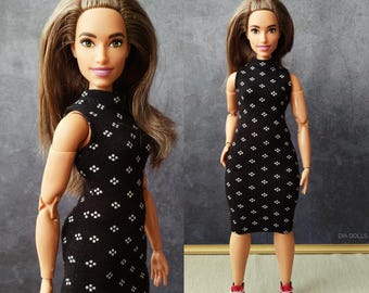Curvy Doll Dress: Schwarz & weißes Outfit, handgefertigt 1/6