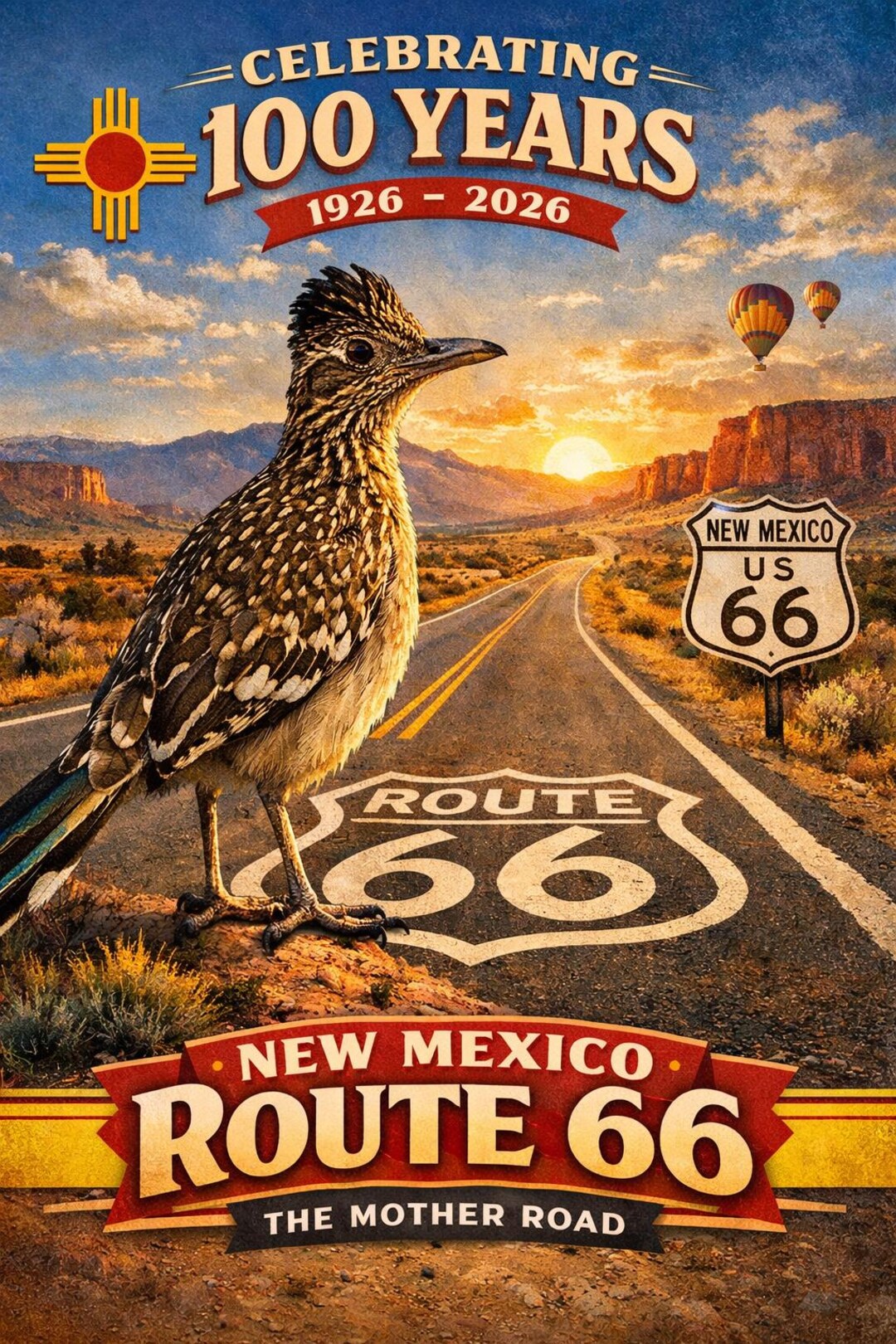 New Mexico Route 66 Centennial Poster, Retro Road Trip Art (digital ...