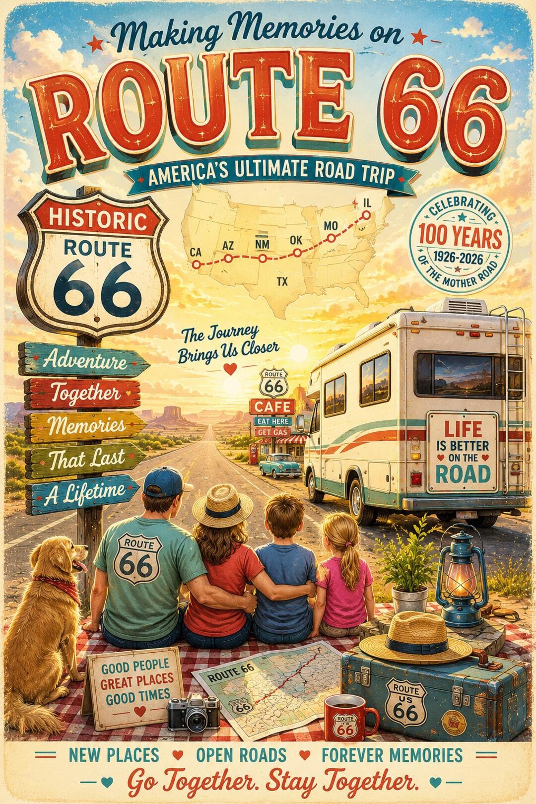 Route 66 Centennial RV Camper Family Road Trip Poster (digital Download ...