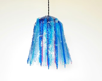 The ALMA lamp. Blue resin drip pendant lamp. One-of-a-kind home decor sculptural ambient lighting. Homemade organic interior light fixture