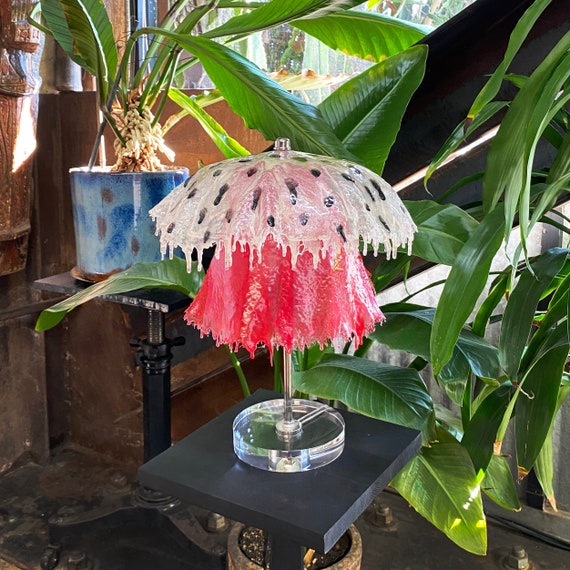 The NENA lamp. Unique handcrafted resin table lamp. One-of-a-kind jellyfish and mushroom shaped lighting. Unique home decor lighting fixture