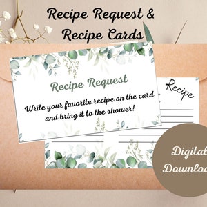 Receptverzoeken en receptkaarten Douche Receptkaarten Bruiloft Douche Ideeën Bruidsdouche Uitnodiging Inserts Afdrukbare Instant Download