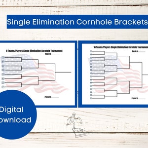 Cornhole Tournament Bracket Single Elimination Bracket for Cornhole or Bag-O Tournament Bracket American Themed Summer Party Cornhole Game