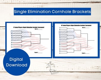 Cornhole Tournament Bracket Single Elimination Bracket for Cornhole or Bag-O Tournament Bracket American Themed Summer Party Cornhole Game