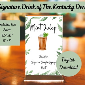 Signature Drink of The Kentucky Derby Mint Julep, Mint Julep Sign, Two Sizes, Derby Party Decor