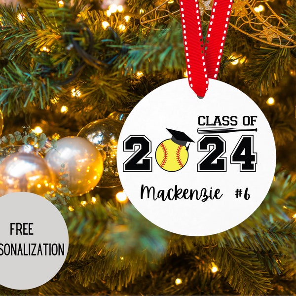 Senior Softball Ornament 2024, Personalized Ornament, Class Of 2024, Christmas Gift for Senior, Graduate Gift, Gift For Grad