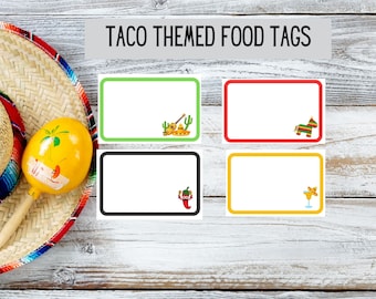 Taco Party Food Tags Cinco De Mayo Themed Labels For Mexican Themed Food Set of 12 Taco Party Decor Idea Cute For Food Display Taco About It