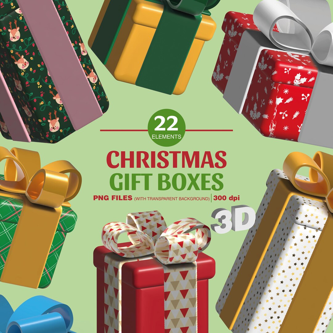 Clipart. Cute Christmas Gift Boxes With Different Shapes and Colors. 3D