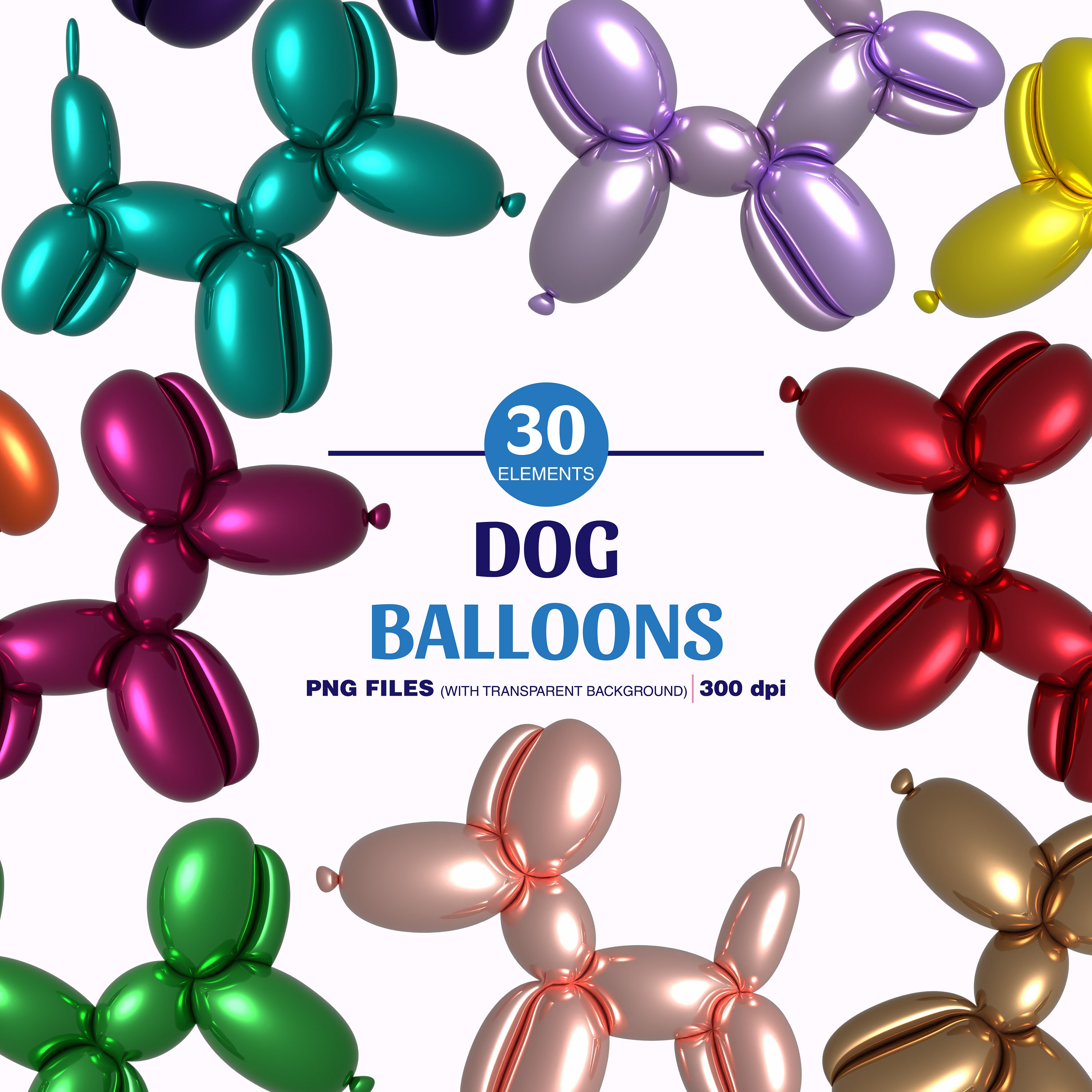 Balloon dog clipart. cute balloon puppies. Balloon animal. 3D Etsy España