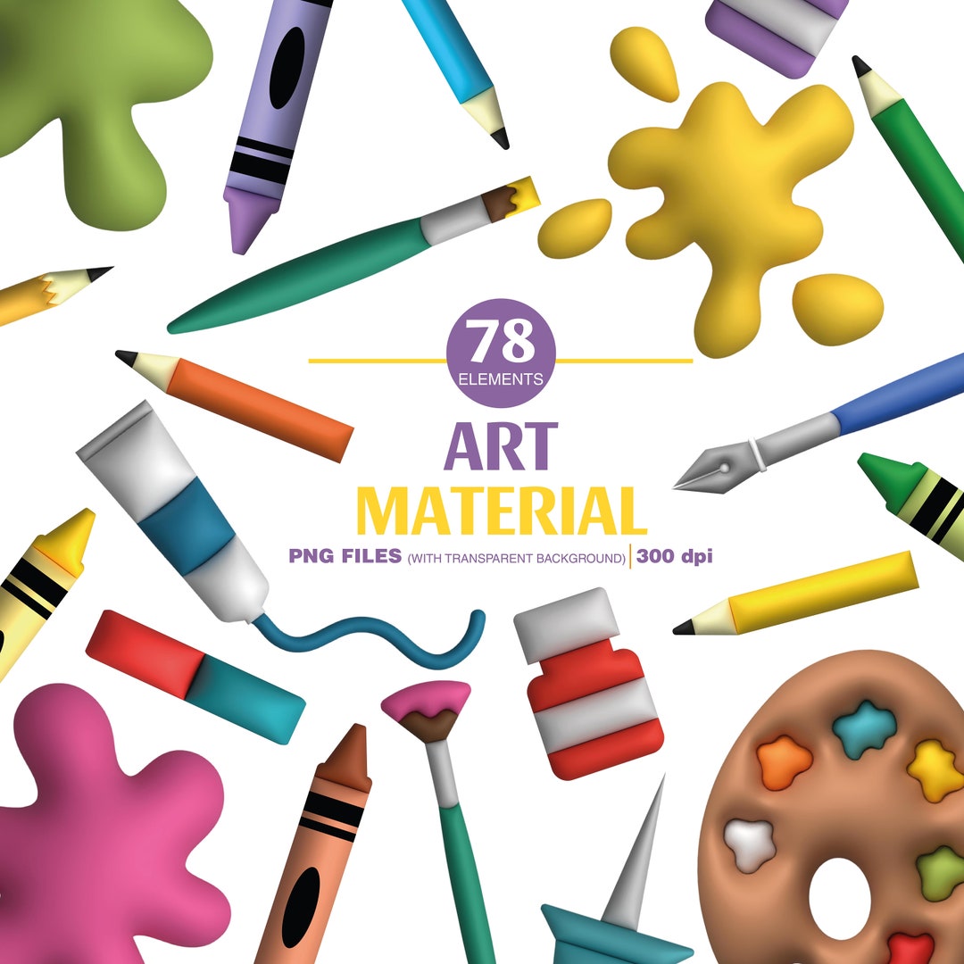 Clipart. Cute Art Supplies. Wood Colors Paints Acrylic Oil Etsy