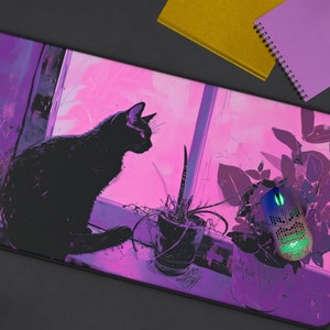 Deskmat Lofi Purple Cat Mouse Pad