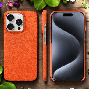 Funda MagSafe de lujo para iPhone 15 a 16 Pro Max / Piel de vacuno natural lichi / Protector trasero magnético