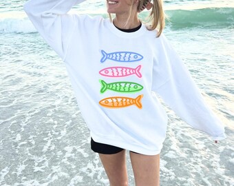 Sweat-shirt sardines Sweat-shirt sardines Sweat-shirt poisson en conserve Esthétique pêcheur Sweat-shirt été preppy Sweat-shirt côtier plage