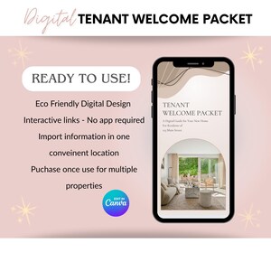 Paquete de bienvenida para inquilinos (rosa) / Guía editable para mudarse a una vivienda de alquiler en Canva (descarga digital) imagen 2
