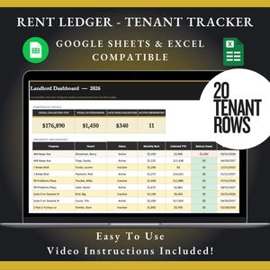 Strumento di monitoraggio dei pagamenti dell'affitto / 20 slot per inquilini / Foglio di calcolo per proprietari / Fogli Google ed Excel / Grigio antracite