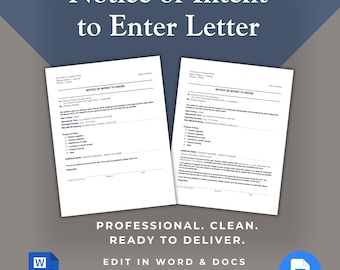 Notice to Enter Rental Property | Landlord Entry Notice Letter | Notice of Intent to Enter | Word Doc
