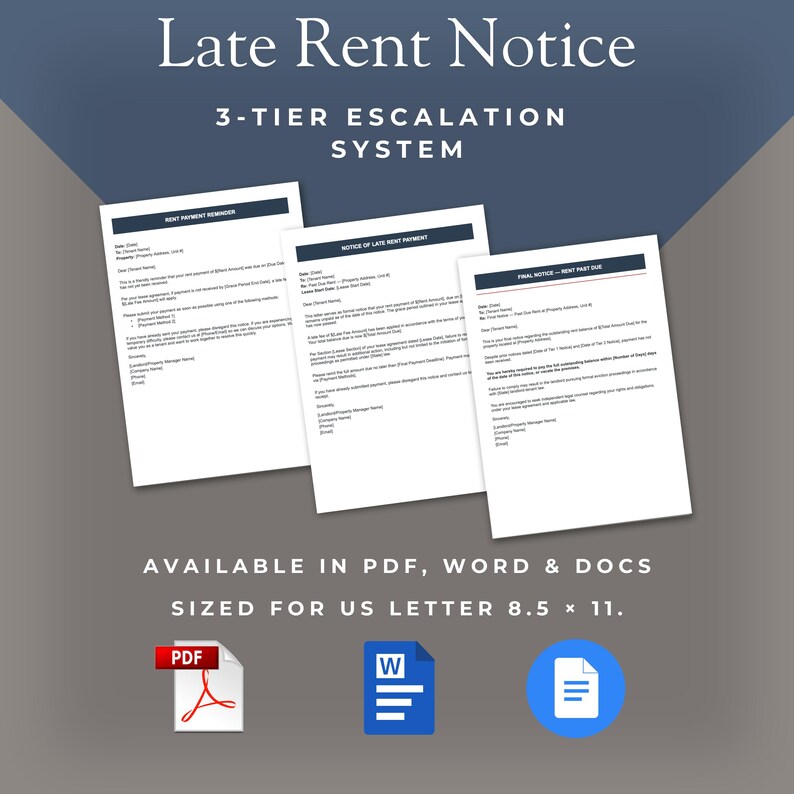 Late Rent Notice System | 3-Tier Escalation Forms (Fillable PDF) image 1