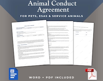 Animal Conduct Agreement for Landlords | Pet, ESA & Service Animal Addendum | Editable Word Doc + PDF