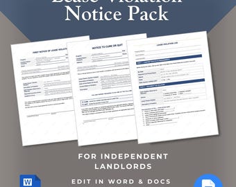 Lease Violation Notice Template | Landlord Notice to Cure or Quit | Tenant Violation Letter | Word Doc
