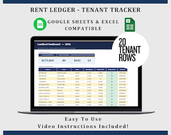 Tenant Ledger Rent Tracker | Landlord Spreadsheet (Google Sheets & Excel)
