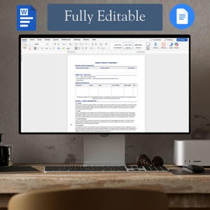May include: A computer monitor displaying a digital document titled Animal Conduct Agreement. The screen shows a Microsoft Word interface with a toolbar at the top and a form with fields for property and animal information, including sections for tenant responsibilities.
