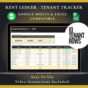 Strumento di monitoraggio dei pagamenti dell'affitto / 10 slot per inquilini / Foglio di calcolo per proprietari / Fogli Google ed Excel / Grigio antracite