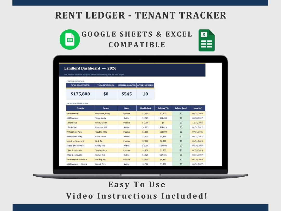 Professional Automated Rent Ledger | Google Sheets & Excel | Landlord ...