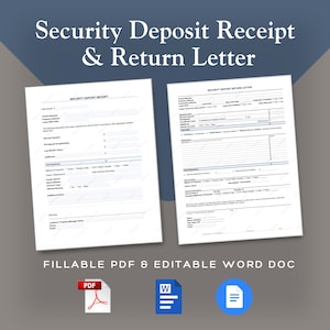 Security Deposit Receipt and Return Letter | Fillable PDF, Word Doc | Landlord Templates