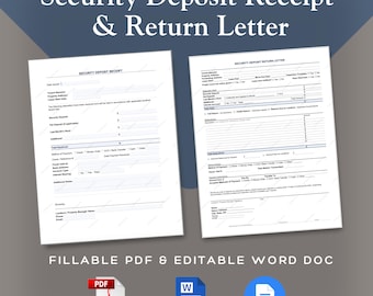 Security Deposit Receipt and Return Letter | Fillable PDF, Word Doc | Landlord Templates