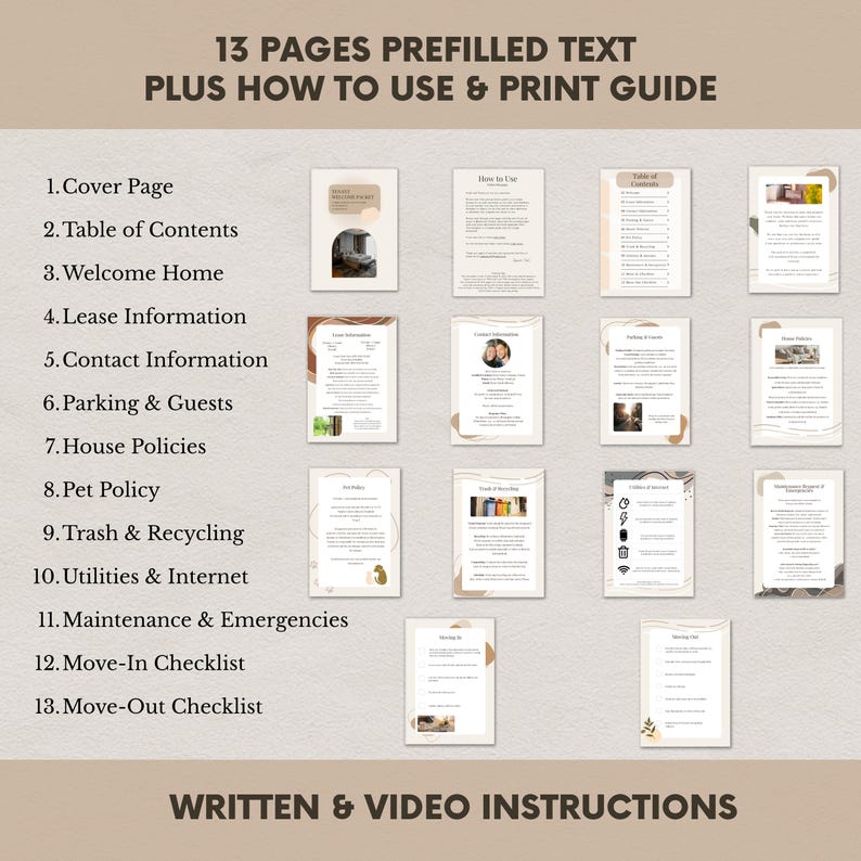 Tenant Welcome Packet Template Tan | Landlord Rental Move-In Guide (Canva) US Letter & A4 image 2