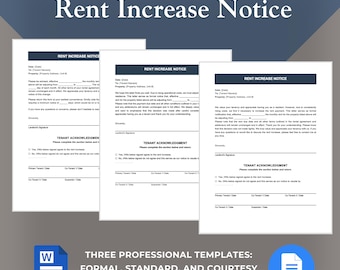 Rent Increase Notice Template | Landlord Rent Increase Letter | 3 Versions | Word and Google Docs