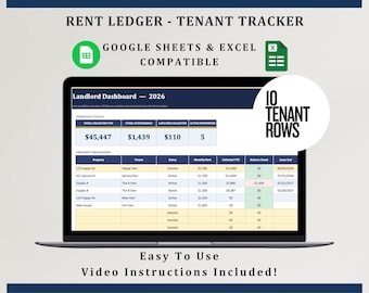 Tenant Rent Ledger Tracker | Landlord Spreadsheet (Google Sheets & Excel)