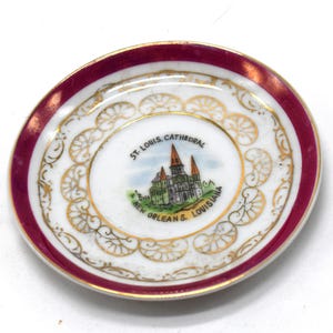 Plato de porcelana vintage de la Catedral de San Luis (Nueva Orleans, Luisiana) - Plato de anillo o decoración de estante (Hecho en Japón)