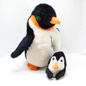 Vintage Large Penguin & Baby Plush Set - Zipper Belly for Baby Nestling - Unique Retro Educational Toy