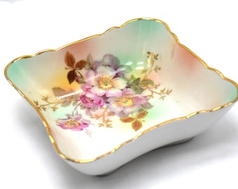 Vintage Gold & Flower Blossoms Ring Dish - Schumann Arzberg Bavarian China (Made in Germany) - Trinket, Loose Change, Wallet, Watch Dish