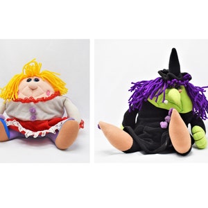 Vintage Wende-Plüsch-Puppe - Spielgruppe 80er Jahre Hexe & Lady Clown Aussehen, Reißverschluß Plüschtier - Halloween Dekoration, VTG Spielzeug-Dekor *SEHR SELTEN*