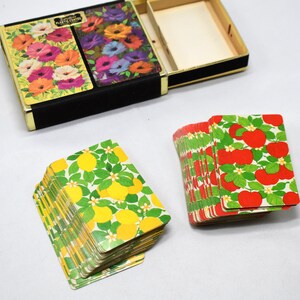 Jeu de cartes vintage Hallmark (lot de 2 jeux + 1 joker) - imprimés citronniers et pommiers avec boîte en Duratone