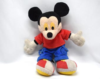 Peluche vintage di Topolino da 10 pollici con occhi gialli - Collaborazione Disney/Fisher-Price/Mattel