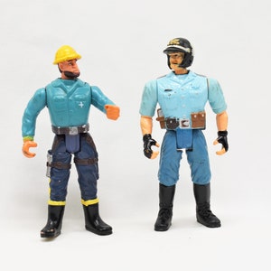 Vintage Construction Worker and Police Officer Action Figures (Set of 2)