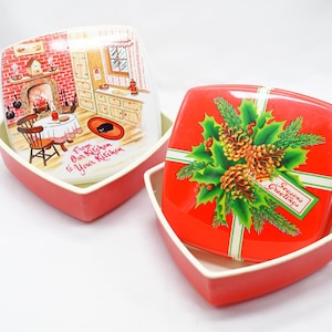 Vintage Christmas Cookie Gift Boxes (Set of 2) - Retro Plastic Containers for Gifting Cookies and Baked Goods