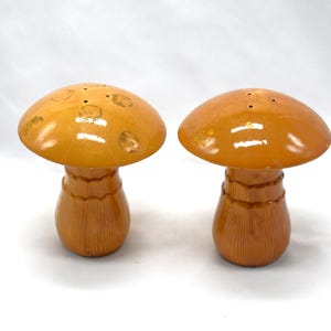 Vintage Mushroom Salt & Pepper Shakers - c. 1970s Deep Yellow Ochre Fungi (Rubber Stoppers NOT Included) Home Decor (Made in Japan)