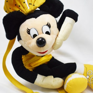 Vintage RARE Minnie Mouse Disney Unique Yellow Backpack - Approx. 22&quot; Mickey&#39;s Pals Dover Handbag Co. - Polka Dot Bow Sneakers